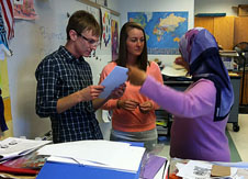 Elham Ghabbour with students Zach Bonin and Liz Duquette