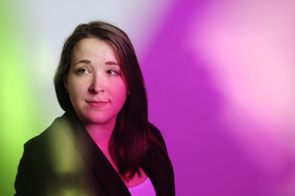 Kate Akkaya, L'17, poses for a portrait. Photo by Matthew Modoono/Northeastern University