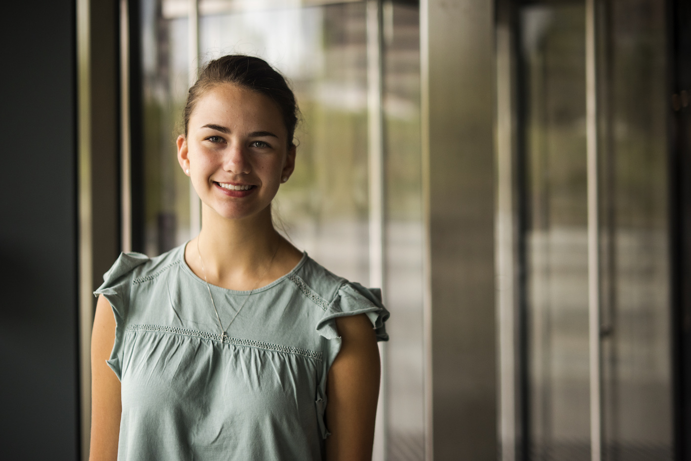 Michaela Fanikos, ’22, poses for a portrait in ISEC on the first day of class on Sept. 6, 2017