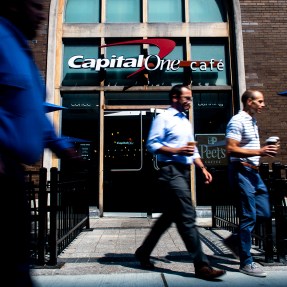 People walk past the Capital One Café on Boylston Street. Capital One suffered one of the largest banking data breaches, federal prosecutors revealed this week. Photo by Ruby Wallau/Northeastern University