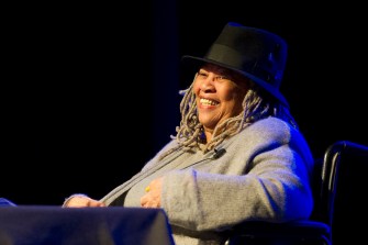 Toni Morrison’s groundbreaking novels about black history and identity helped to advance issues of civil rights and racial justice. The author was the keynote speaker at an event at Northeastern University in 2013, and afterward, she met with families who’d lost a relative to racial violence. Photo by Mary Knox Merrill/Northeastern University