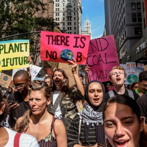 Climate change activists participate in an environmental demonstration as part of a global youth-led day of action, Friday Sept. 20, 2019, in New York. A wave of climate change protests swept across the globe Friday, with hundreds of thousands of young people sending a message to leaders headed for a U.N. summit: The warming world can't wait for action. (AP Photo/Bebeto Matthews)