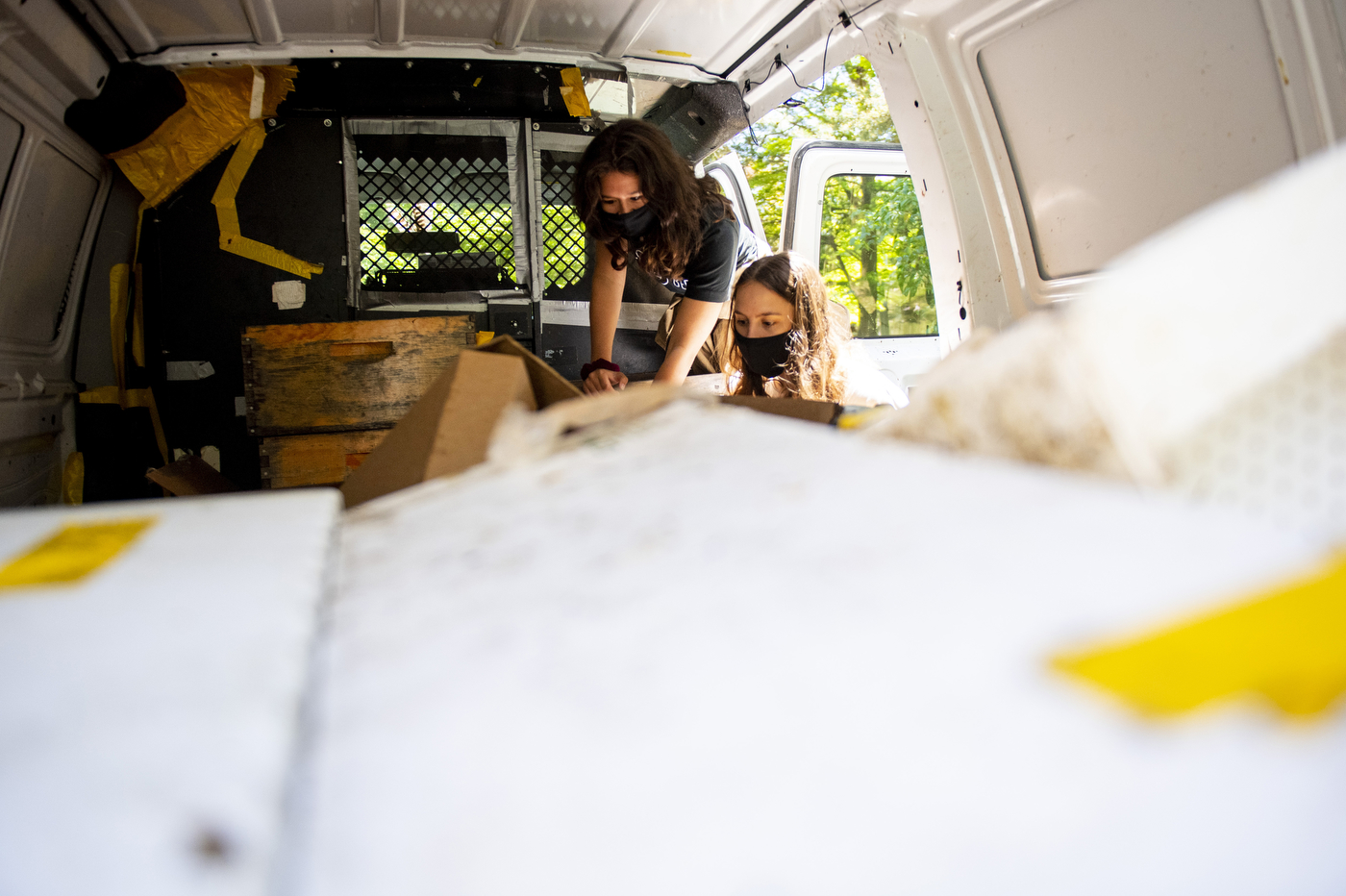 Interior of a crowded van