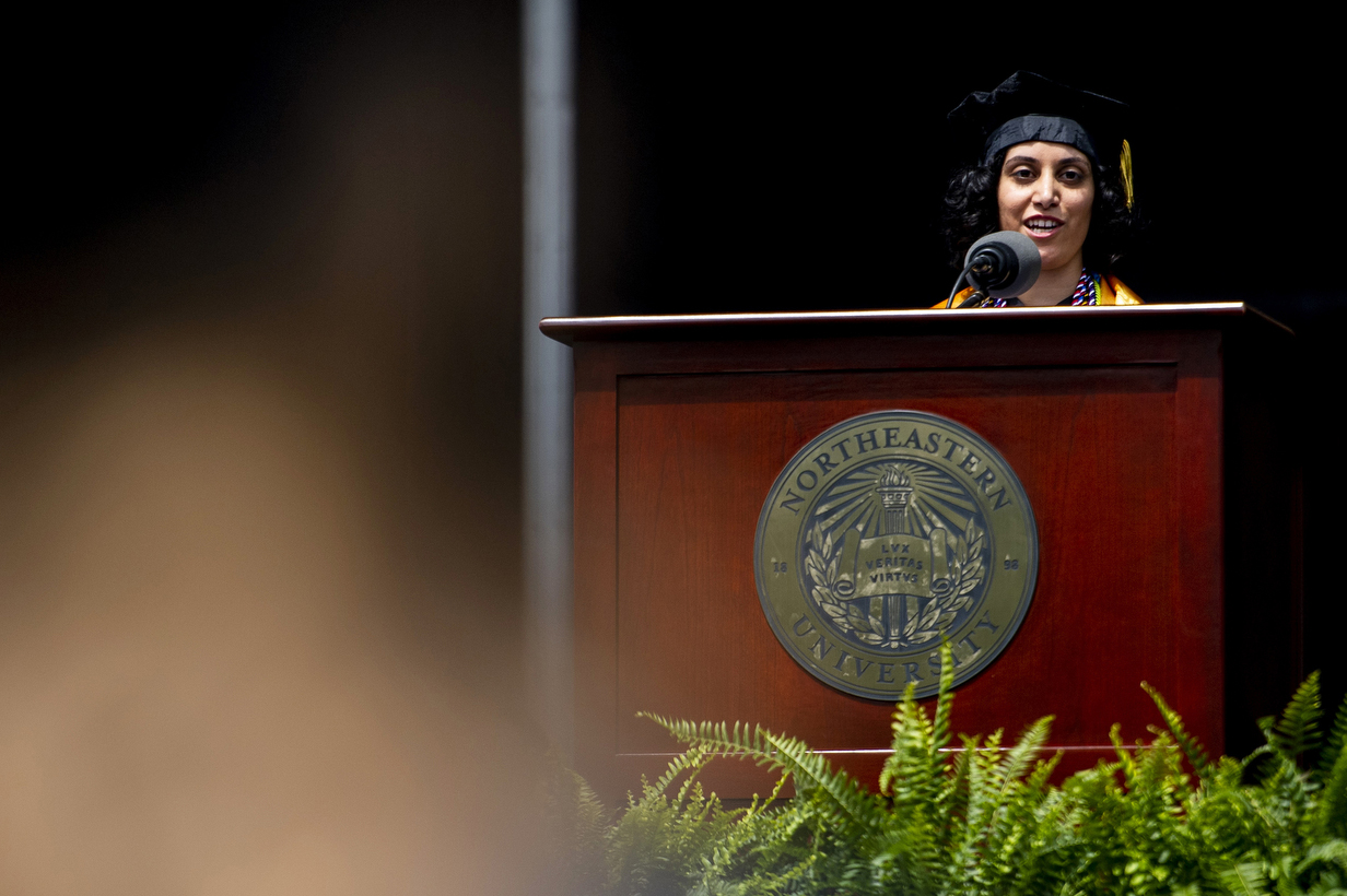 Student speaker at lectern