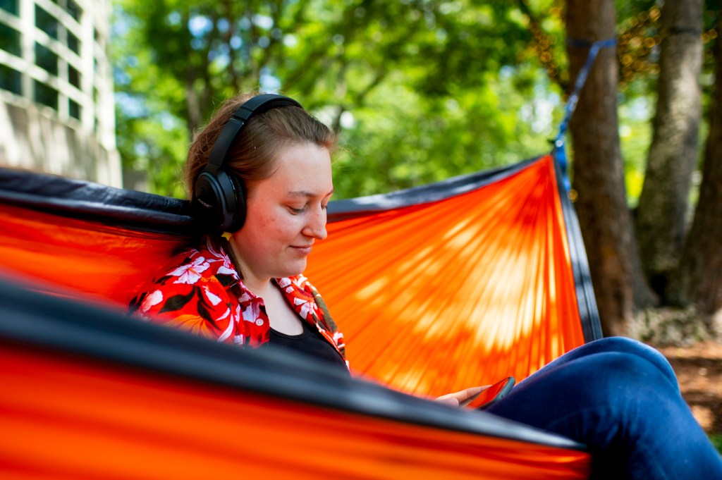 A student in a hammock