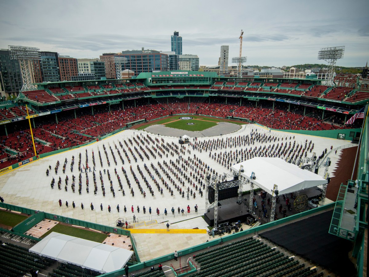 Mortarboards, masks, and baseball mitts mark Northeastern Commencement 2021