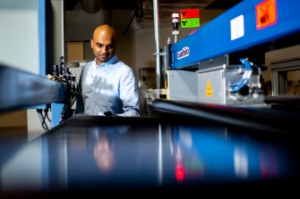 Northeastern graduate Anvesh Gurijala in his lab