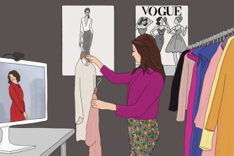 Illustration of a personal stylist meeting with a client online