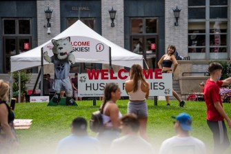 Northeastern students gather at Krentzman Quad before the start of the fall semester