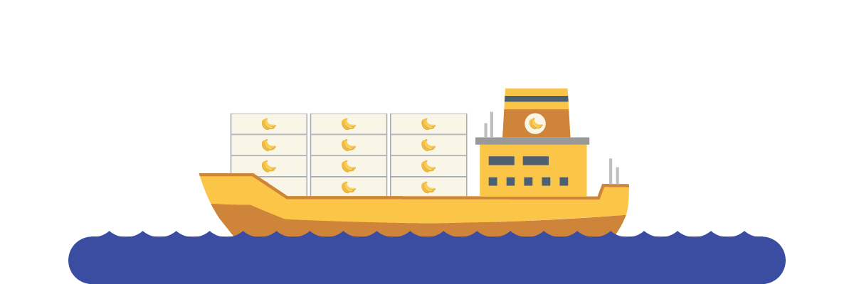 A cargo ship carries boxes of bananas.