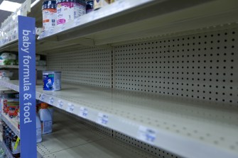 empty shelf of baby formula at a store