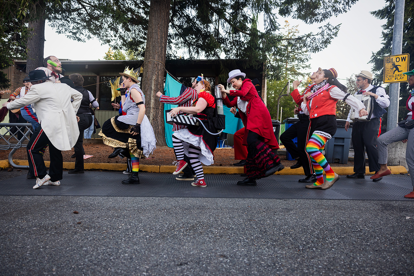 People dancing in carnival costumes in a parade