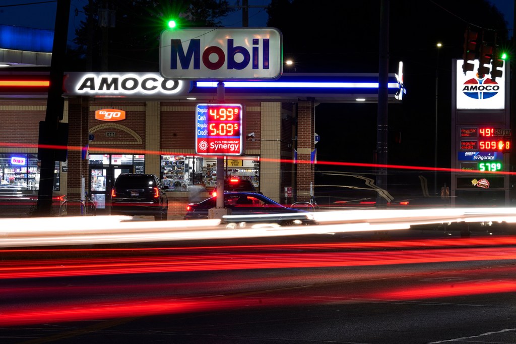 mobil gas station at night