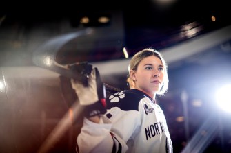 Maureen Murphy poses for a portrait in Matthews Arena