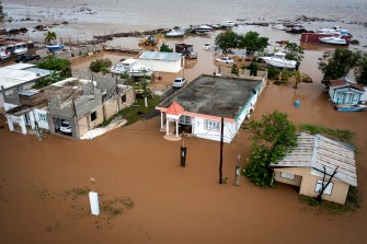 A birds-eye view of homes flooded by Hurricane Fiona in Puerto Rico