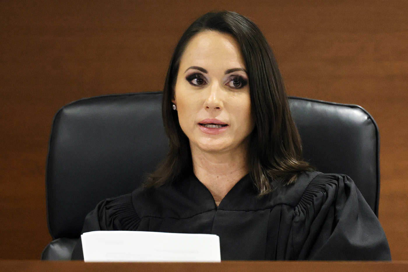 Judge Elizabeth Scherer reads the verdict in the trial of Marjory Stoneman Douglas High School shooter Nikolas Cruz at the Broward County Courthouse in Fort Lauderdale, Florida.