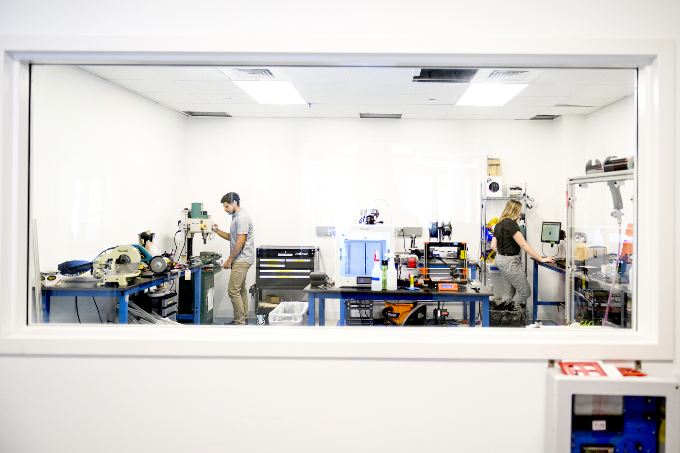 shot of a lab through a window