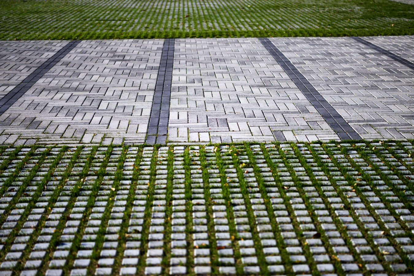 a close up shot of pavers laid over grass, with grass seen in between the pavers