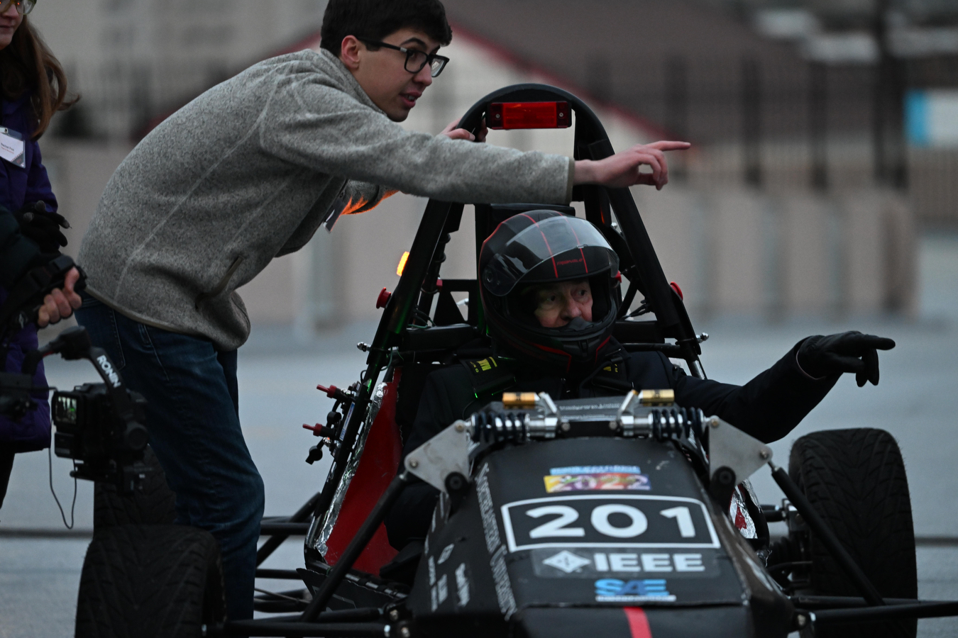 Driver receiving instructions from engineer