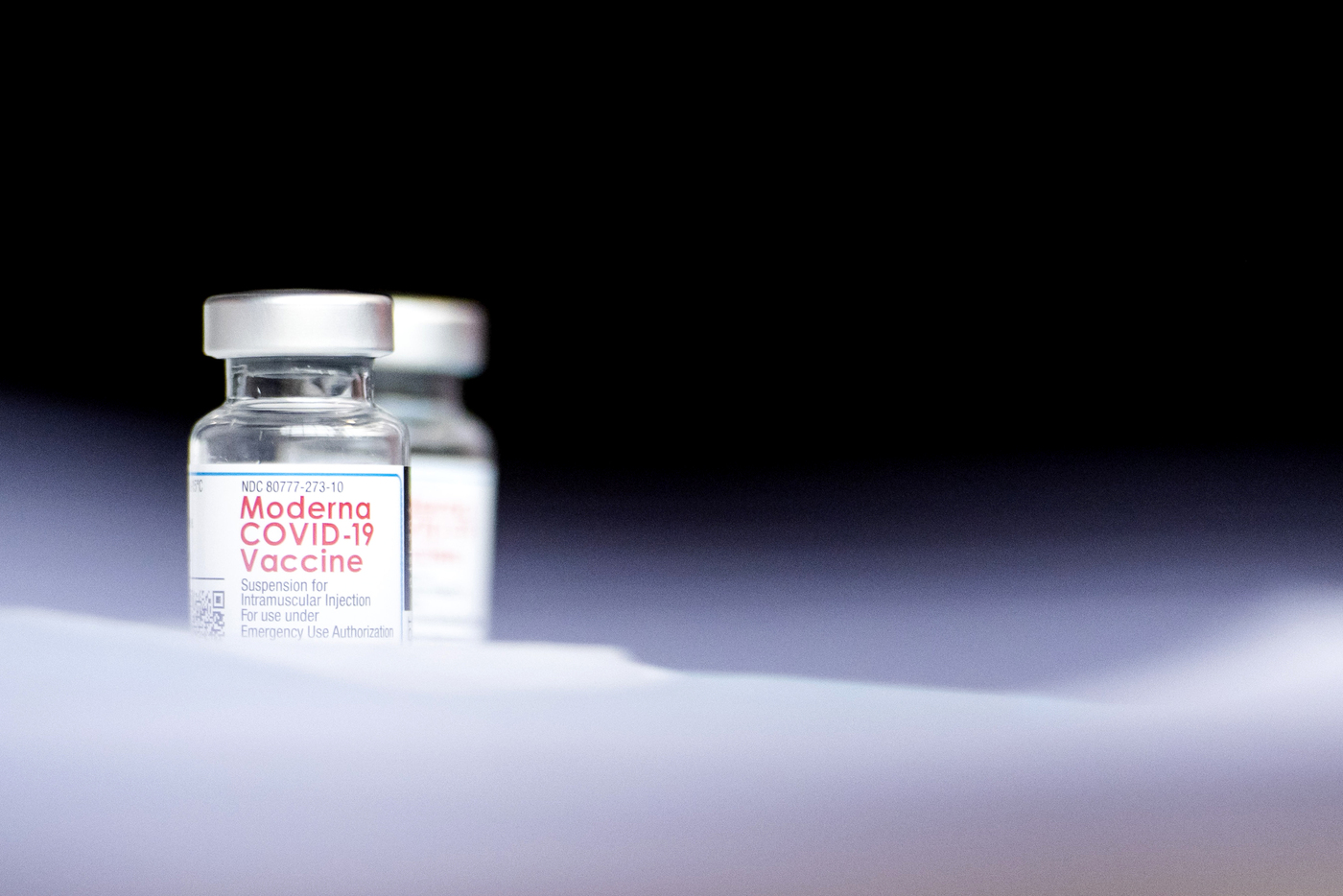 Two vials of the Moderna Covid vaccine