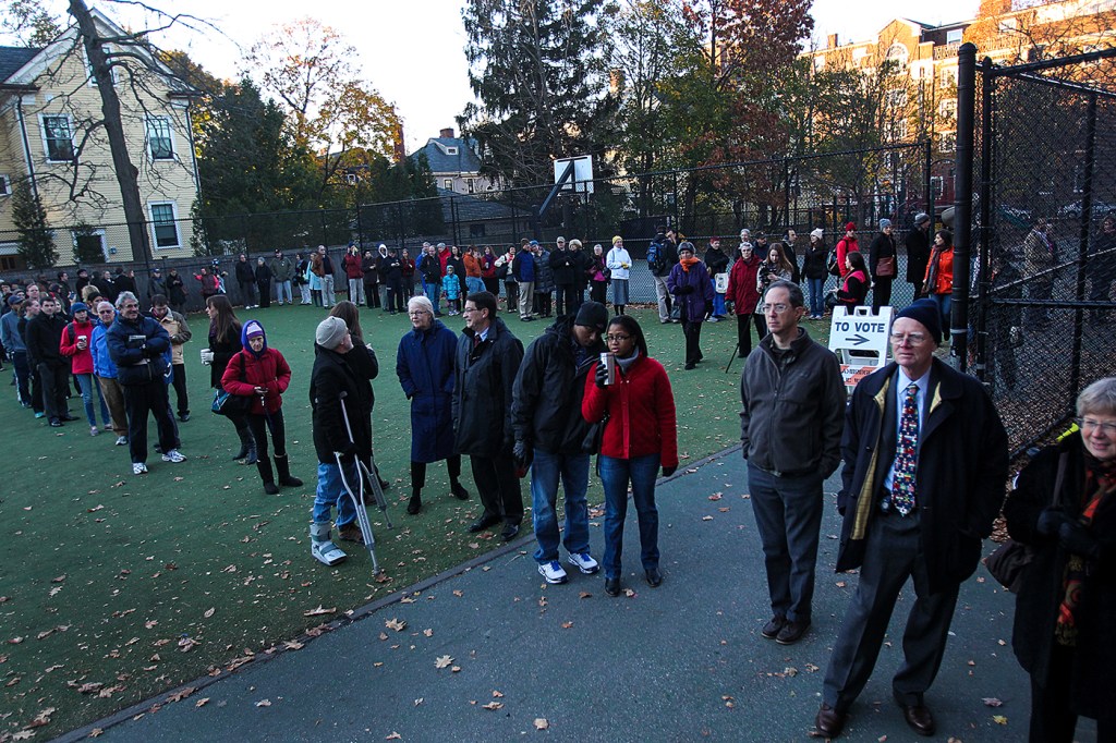 people standing in line outside