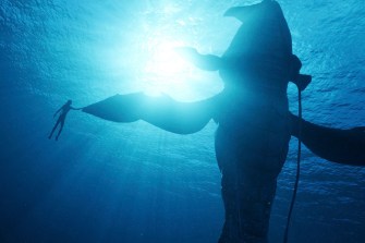 Underwater shot of a large sea creature from the movie Avatar: The Way of Water