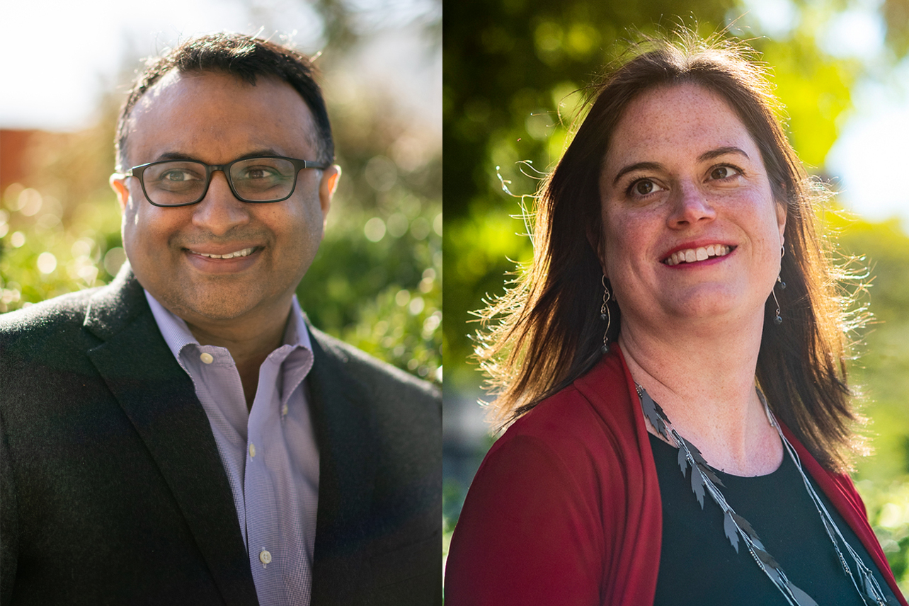 Headshot of Neil Maniar (left) and headshot of Laura Kuhl (right)