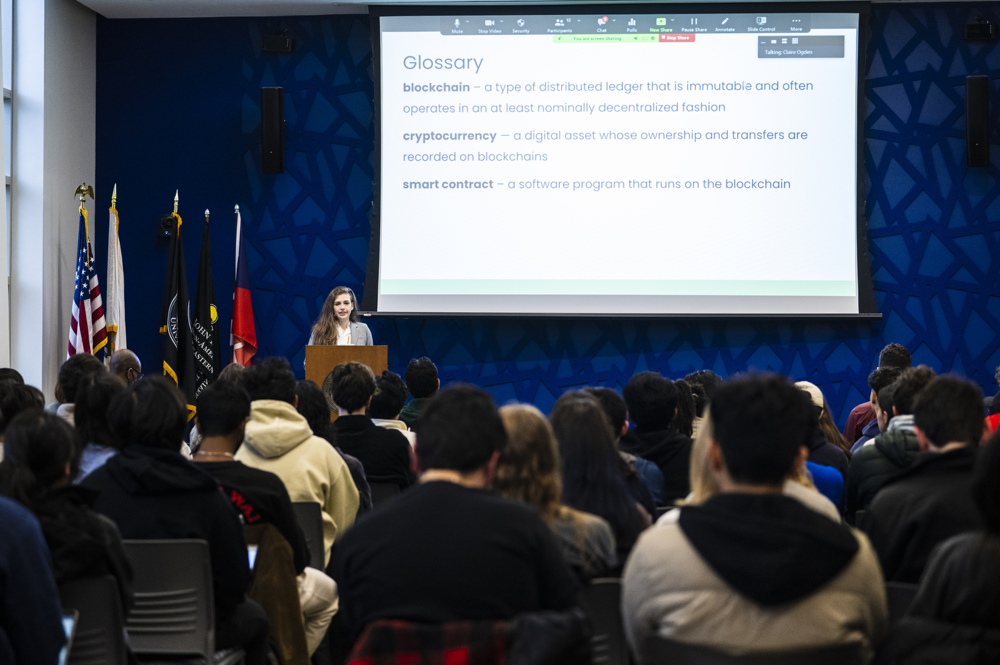 Molly White discusses blockchains in front of an audience. 