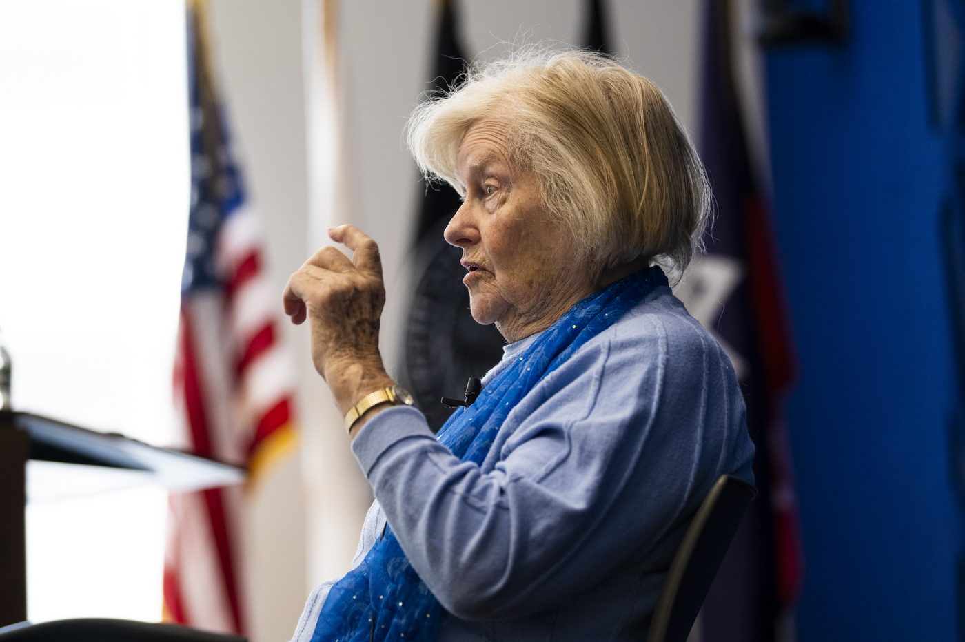 Elizabeth Dopazo speaking at Cabral Center during Holocaust and Genocide Awareness Week