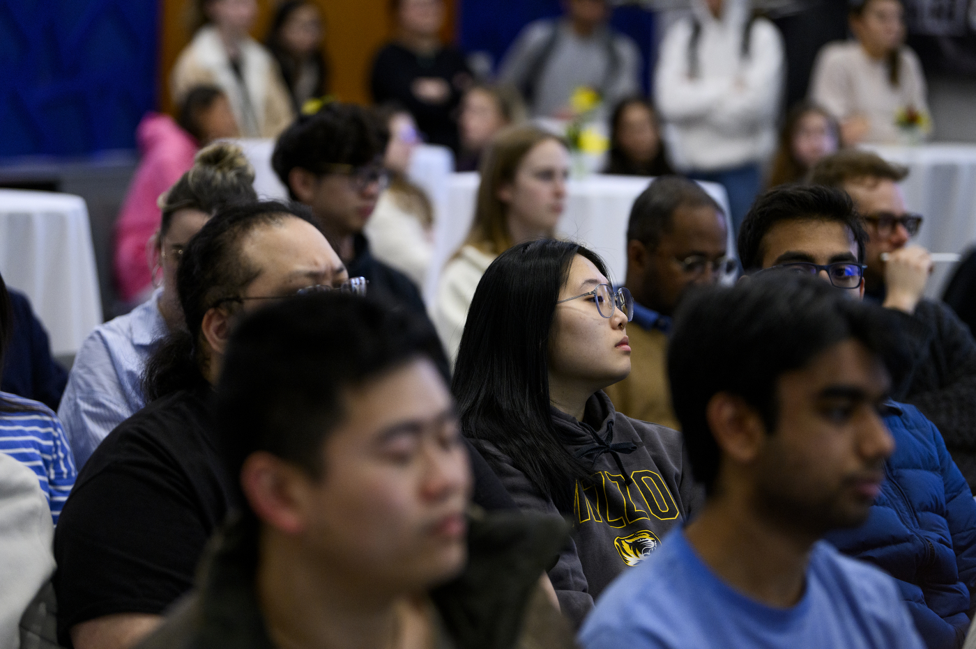 audience members listen to Christo Wilson as Robert D. Klein Lecturer