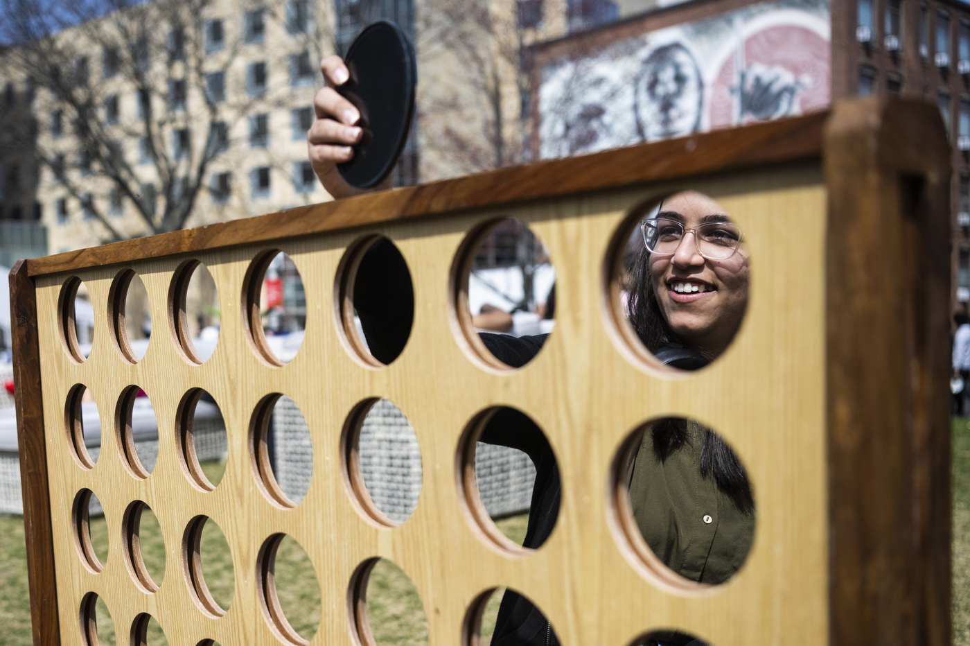 Northeastern student playing connect four