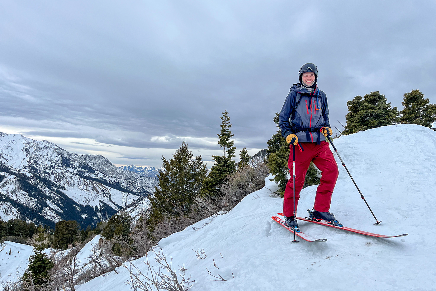 Michael Nelson on skis on top of a mountain.