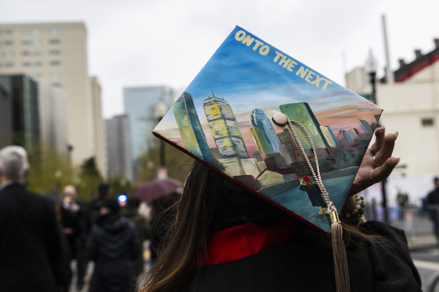 Erika Entz showing her mortarboard.