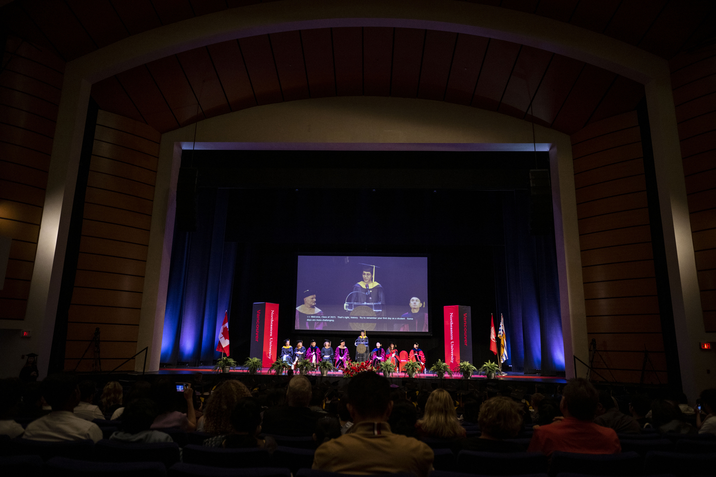 speaker on stage at Vancouver convocation