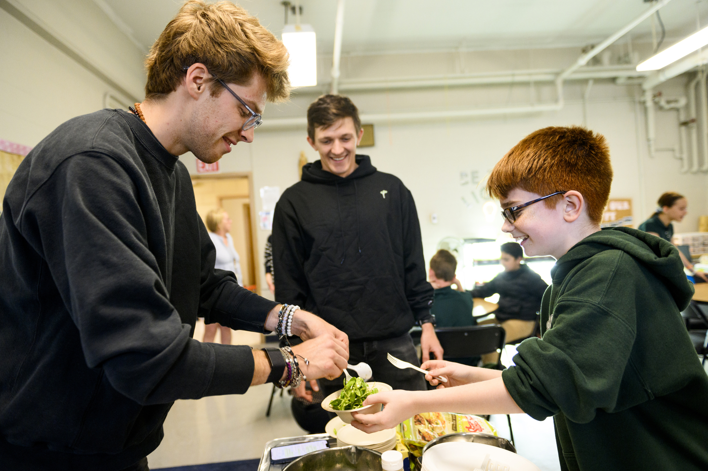 students working with microgreens