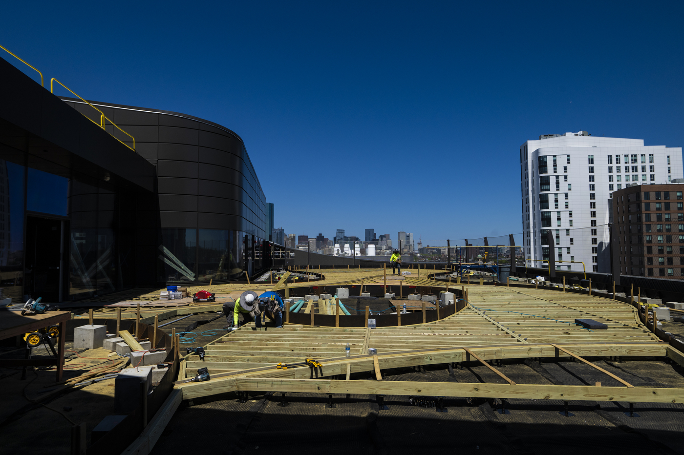 construction on top of the EXP building