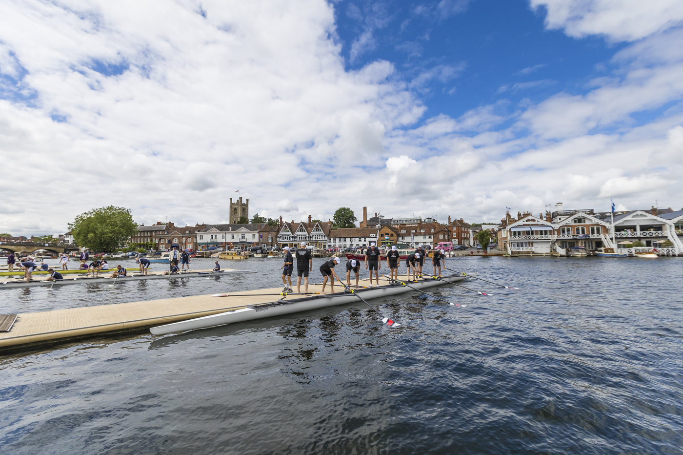 1973 crew team preparing to get in their boat at the Henley Royal Regatta