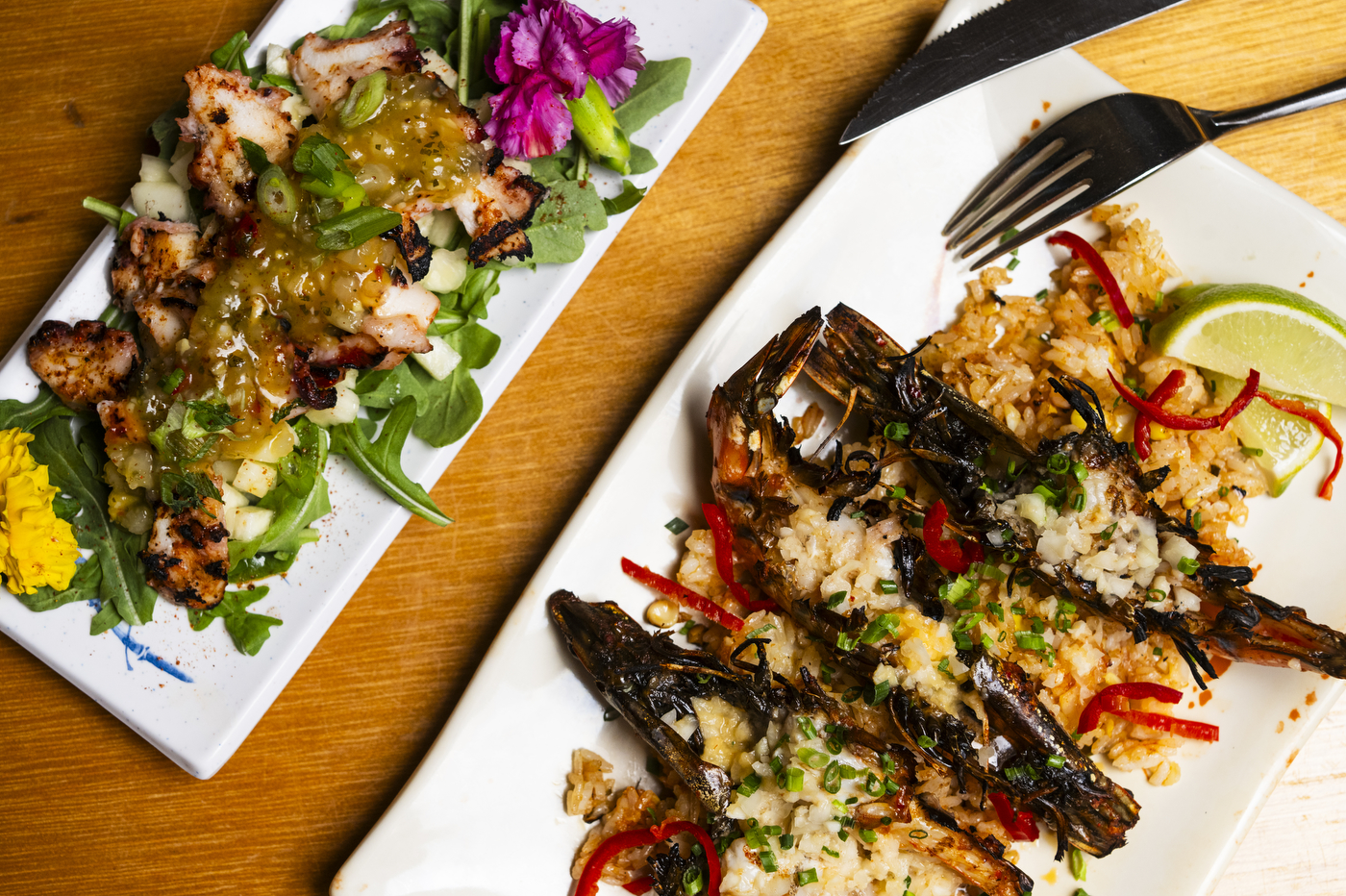 plate of shrimp tails over rice