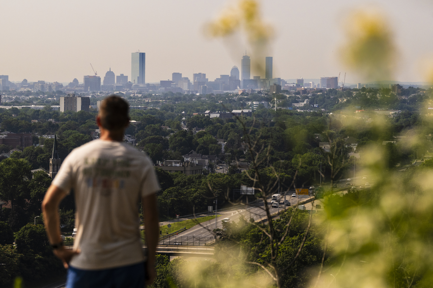 David Fatula looking out over the Boston skyline