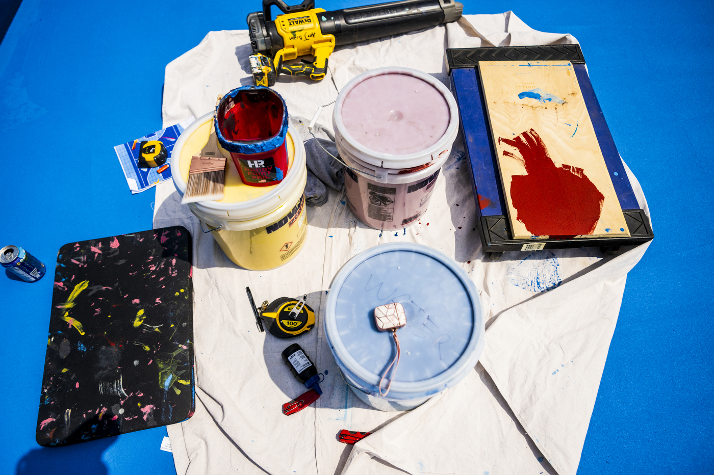 paint supplies on a basketball court