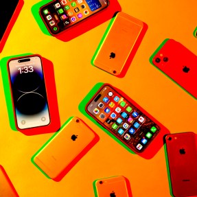 cell phones on an orange background