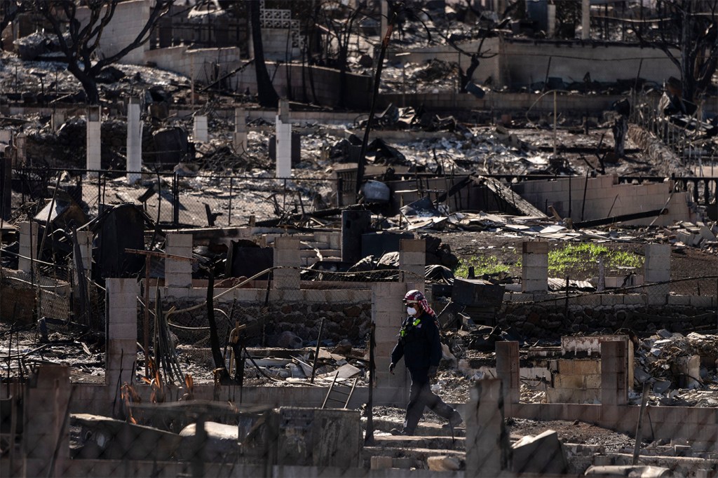 residential area of Lahaina, Hawaii burned by fires