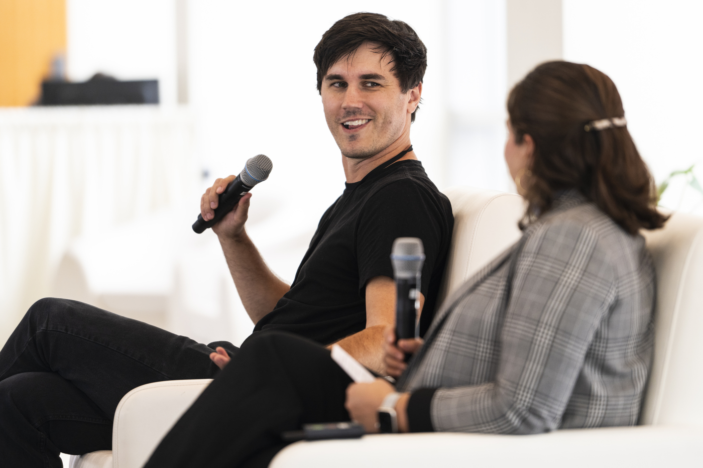 Matt Shearer speaks with Fernanda Hurtado Ortiz at the Northeastern University Social Media Summit.