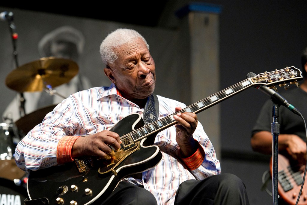 B.B. King performing at the New Orleans Jazz & Heritage Festival.