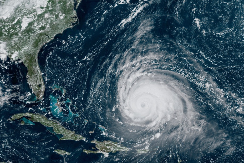 Satellite image of Hurricane Lee in the Atlantic Ocean.