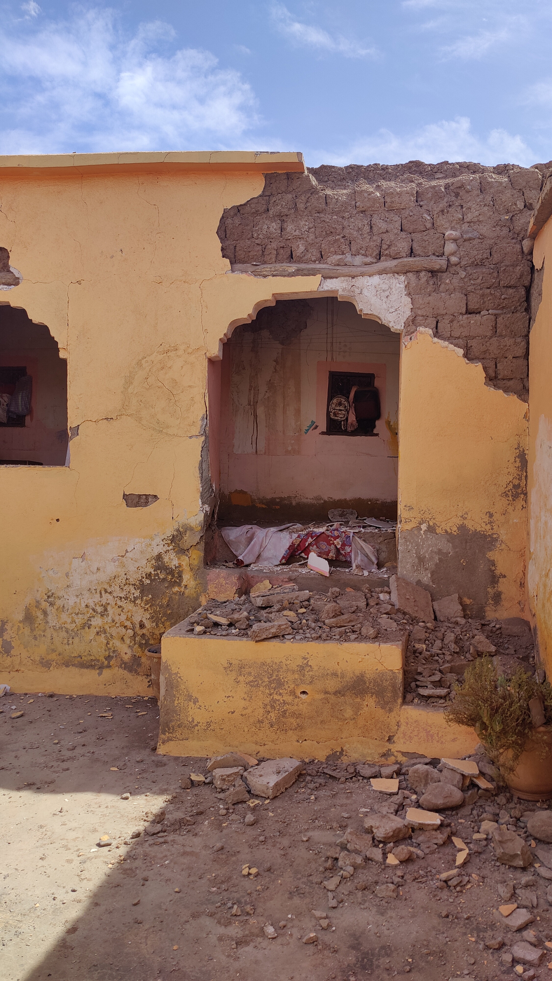 Building destruction in Morocco caused by earthquake.