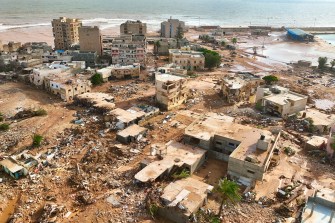 An overhead shot of Derna in the aftermath of the devastating floods.