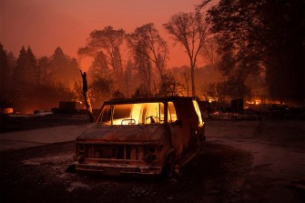 flames burning in a van in California