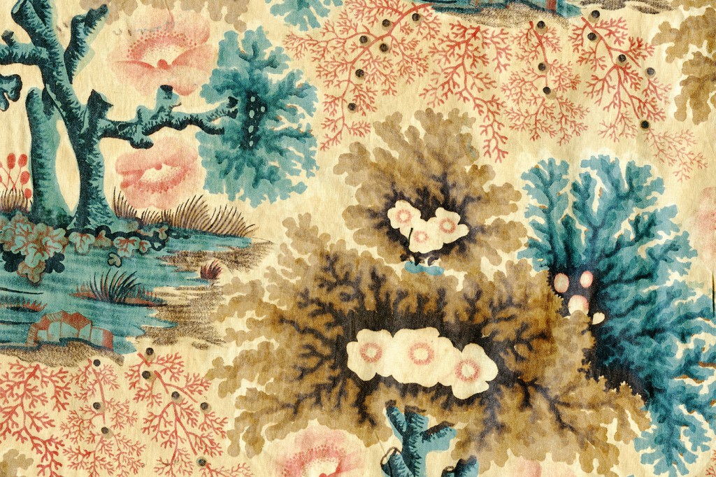 Textile depicting Underwater Flora, Seaweed, and Coral.