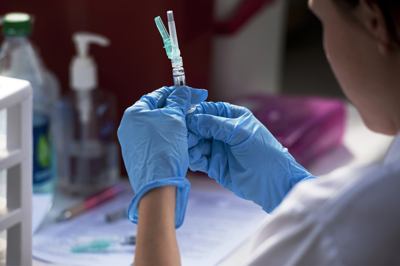 Julie Roszak preparing a flu shot.